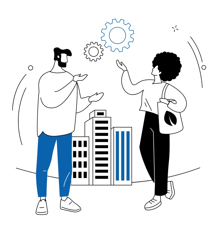 Employee and customer discussion illustration